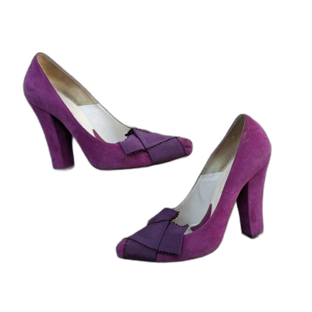 Vintage Y2K ALESSANDRO DELL’ACQUA Suede Chunky Heel Pumps Sz 7 Made In Italy